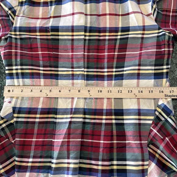 Coldwater Creek Top Sz L Plaid 100% Silk Button Front Blouse Tartan Multi Red - Picture 13 of 16